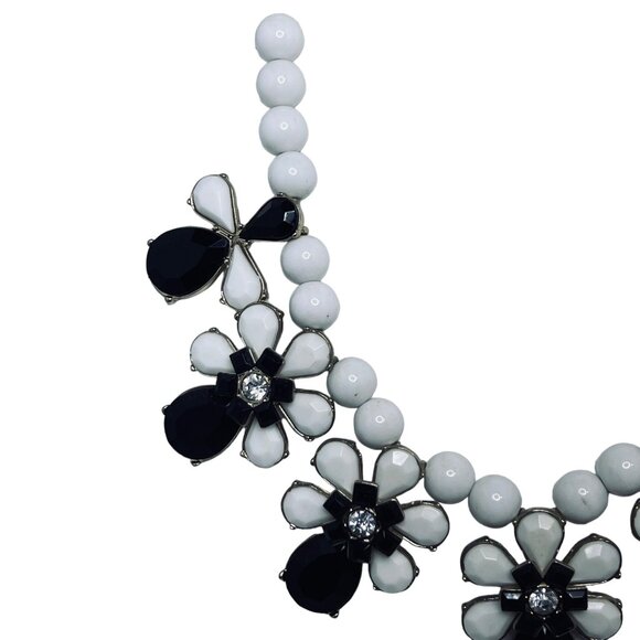 Charming Charlie Gold Tone, Black, White & Clear Floral Statement Necklace - Picture 2 of 6